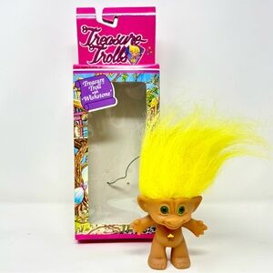Ace Novelty Treasure Trolls Doll Yellow Hair Star Wishstone Green Eyes VTG 1991